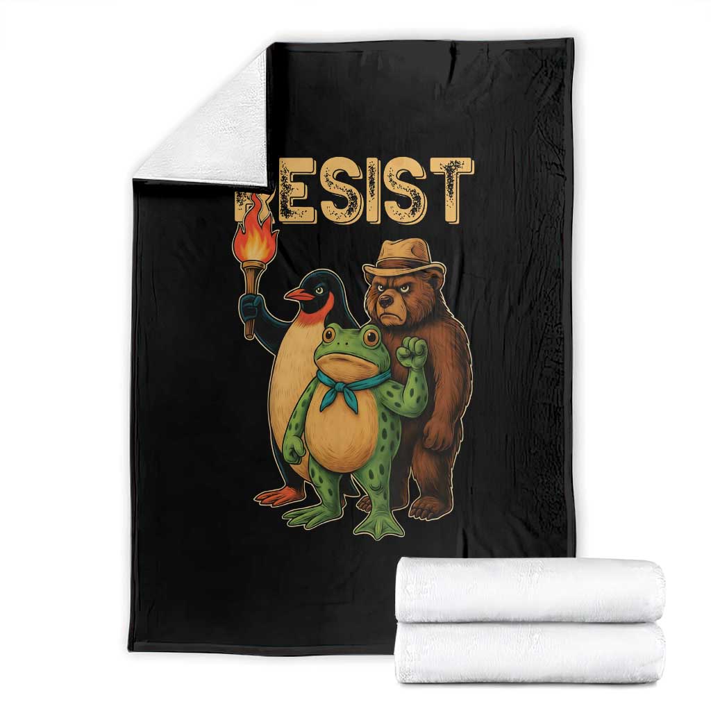 Resist Social Club 2025 Throw Blanket Bear Penguin Frog Protest Unity for Social Justice - Wonder Print Shop