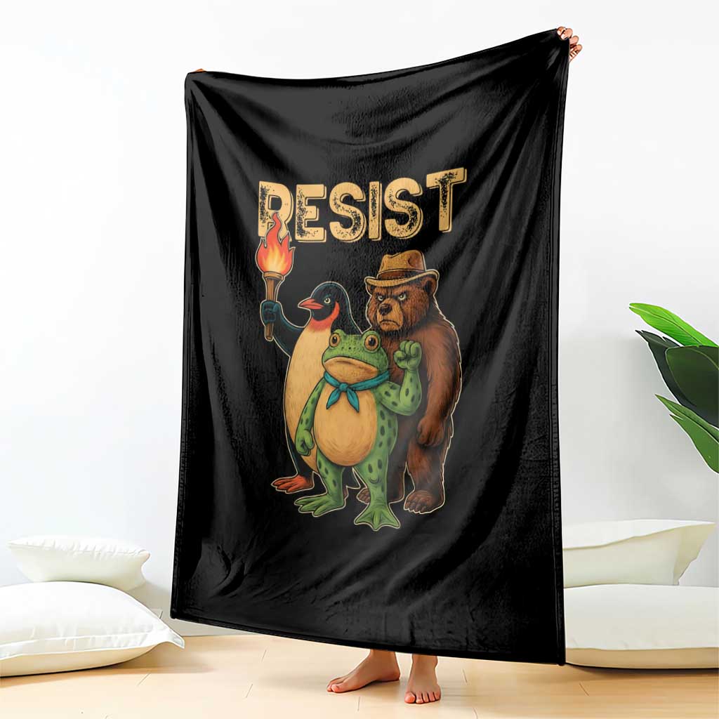 Resist Social Club 2025 Throw Blanket Bear Penguin Frog Protest Unity for Social Justice - Wonder Print Shop