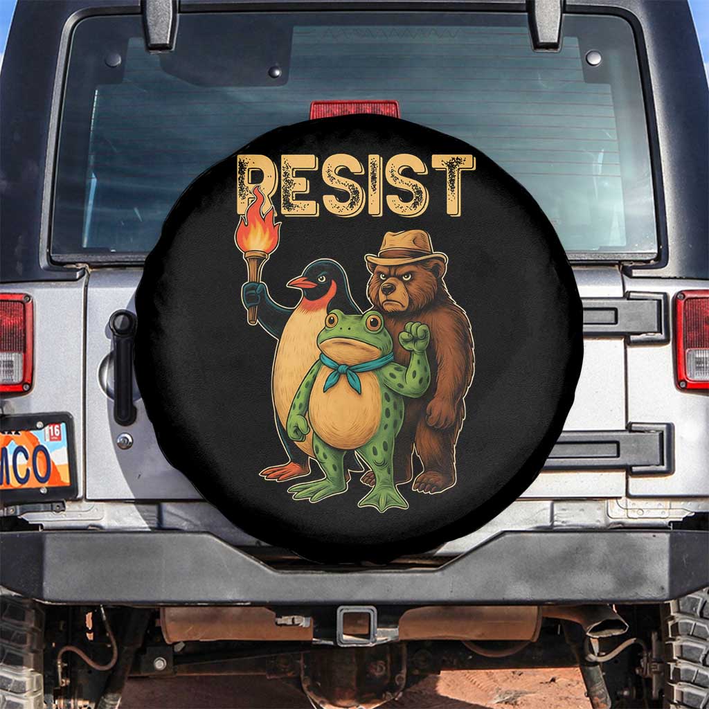 Resist Social Club 2025 Spare Tire Cover Bear Penguin Frog Protest Unity for Social Justice - Wonder Print Shop