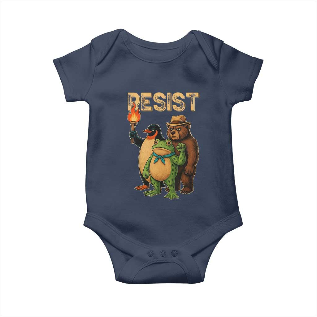 Resist Social Club 2025 Baby Onesie Bear Penguin Frog Protest Unity for Social Justice - Wonder Print Shop