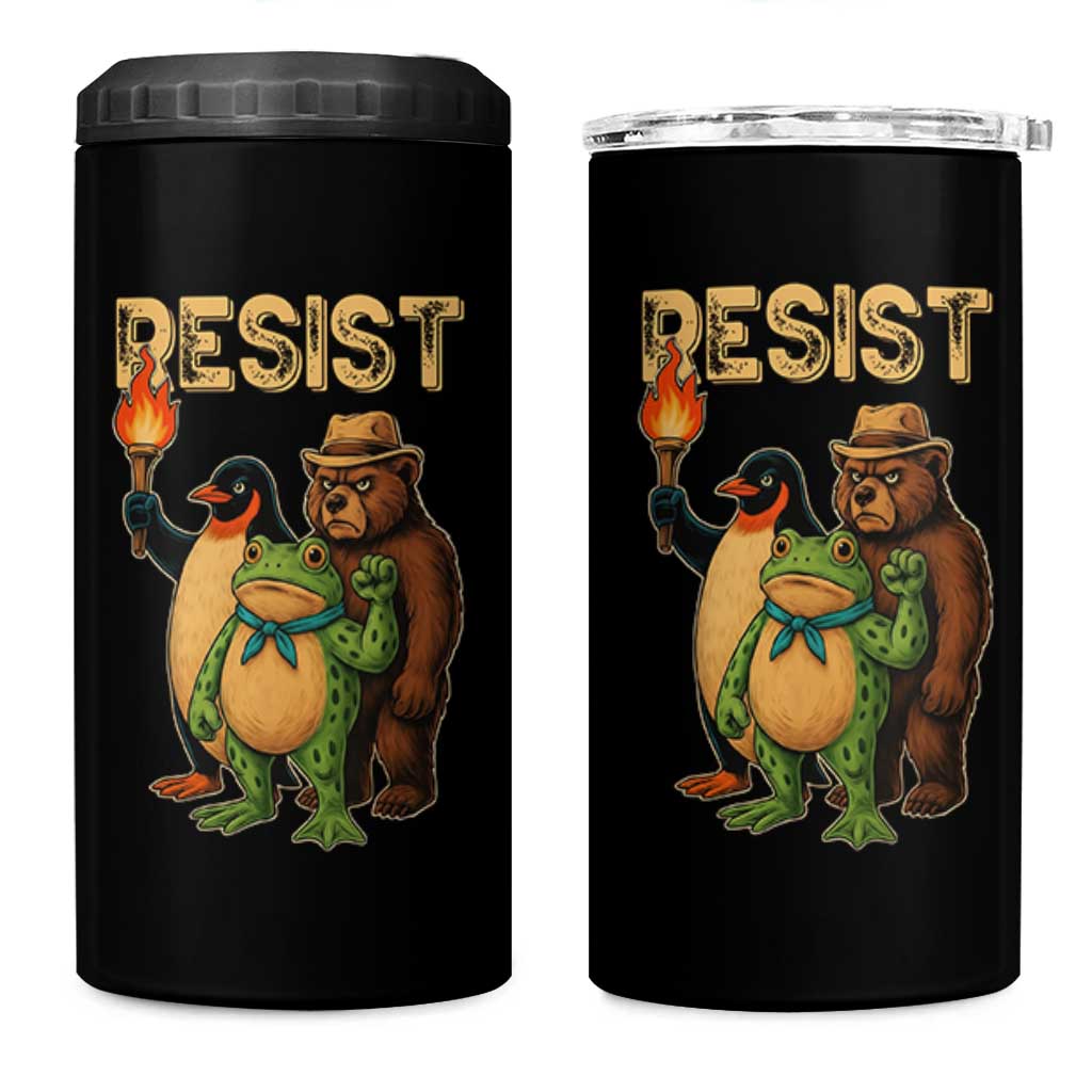 Resist Social Club 2025 4 in 1 Can Cooler Tumbler Bear Penguin Frog Protest Unity for Social Justice - Wonder Print Shop