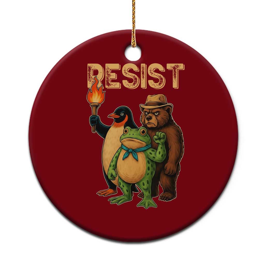 Resist Social Club 2025 Ceramic Ornament Bear Penguin Frog Protest Unity for Social Justice - Wonder Print Shop