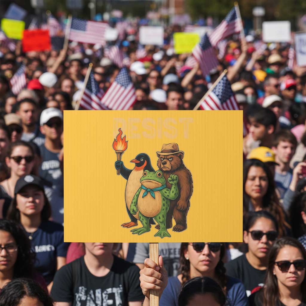 Resist Social Club 2025 Protest Sign Bear Penguin Frog Protest Unity for Social Justice - Wonder Print Shop