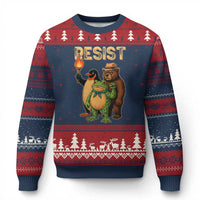 Resist Social Club 2025 Ugly Christmas Sweater Bear Penguin Frog Protest Unity for Social Justice - Wonder Print Shop