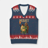 Resist Social Club 2025 V-Neck Knit Sweater Vest Bear Penguin Frog Protest Unity for Social Justice - Wonder Print Shop