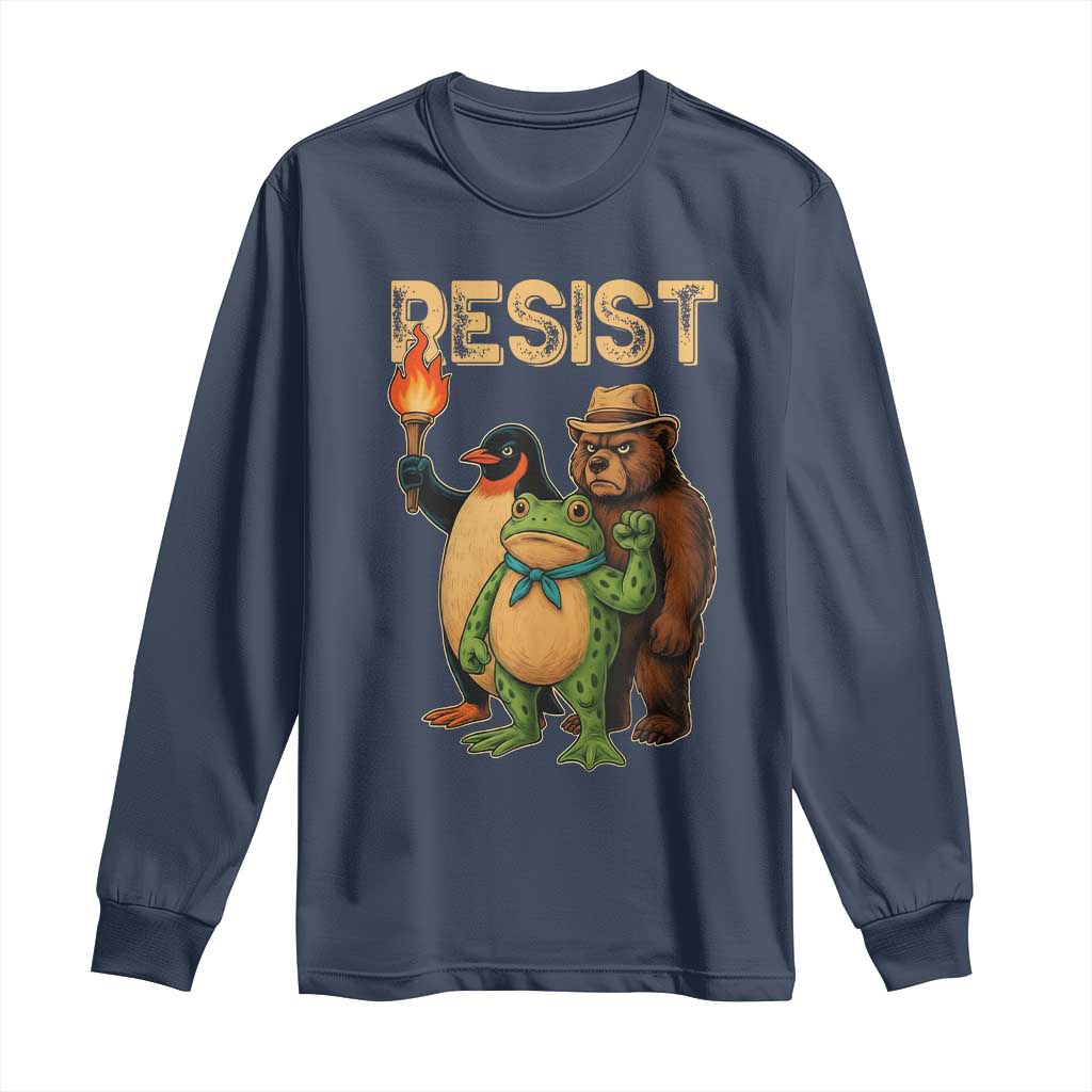 Resist Social Club 2025 Long Sleeve Shirt Bear Penguin Frog Protest Unity for Social Justice - Wonder Print Shop