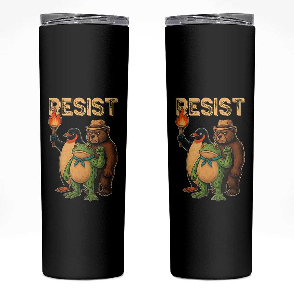 Resist Social Club 2025 Skinny Tumbler Bear Penguin Frog Protest Unity for Social Justice - Wonder Print Shop
