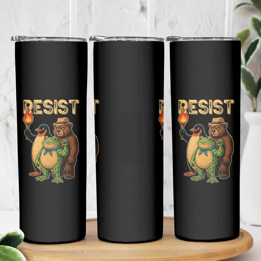 Resist Social Club 2025 Skinny Tumbler Bear Penguin Frog Protest Unity for Social Justice - Wonder Print Shop
