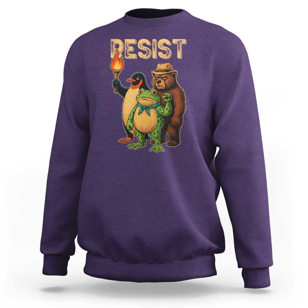 Resist Social Club 2025 Sweatshirt Bear Penguin Frog Protest Unity for Social Justice - Wonder Print Shop