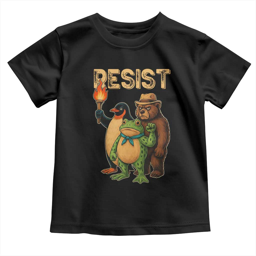 Resist Social Club 2025 Toddler T Shirt Bear Penguin Frog Protest Unity for Social Justice - Wonder Print Shop