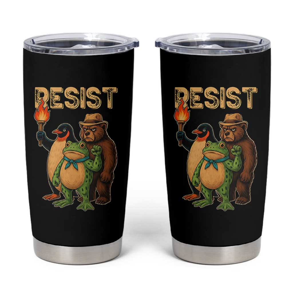 Resist Social Club 2025 Tumbler Cup Bear Penguin Frog Protest Unity for Social Justice - Wonder Print Shop