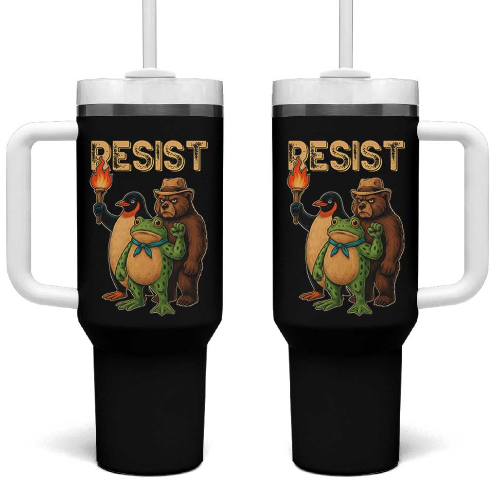 Resist Social Club 2025 Tumbler With Handle Bear Penguin Frog Protest Unity for Social Justice - Wonder Print Shop