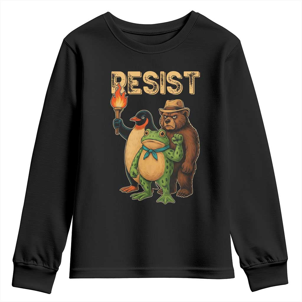 Resist Social Club 2025 Youth Sweatshirt Bear Penguin Frog Protest Unity for Social Justice - Wonder Print Shop