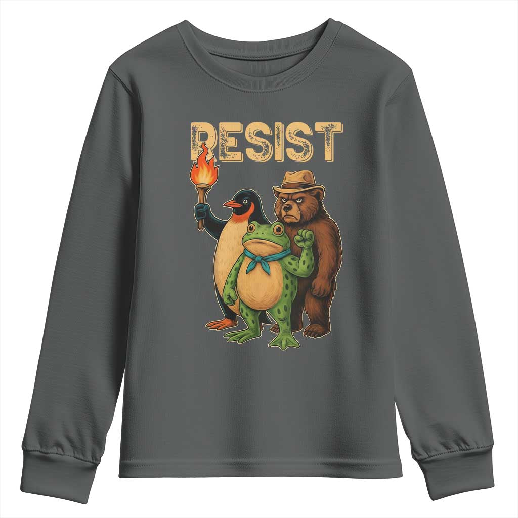 Resist Social Club 2025 Youth Sweatshirt Bear Penguin Frog Protest Unity for Social Justice - Wonder Print Shop