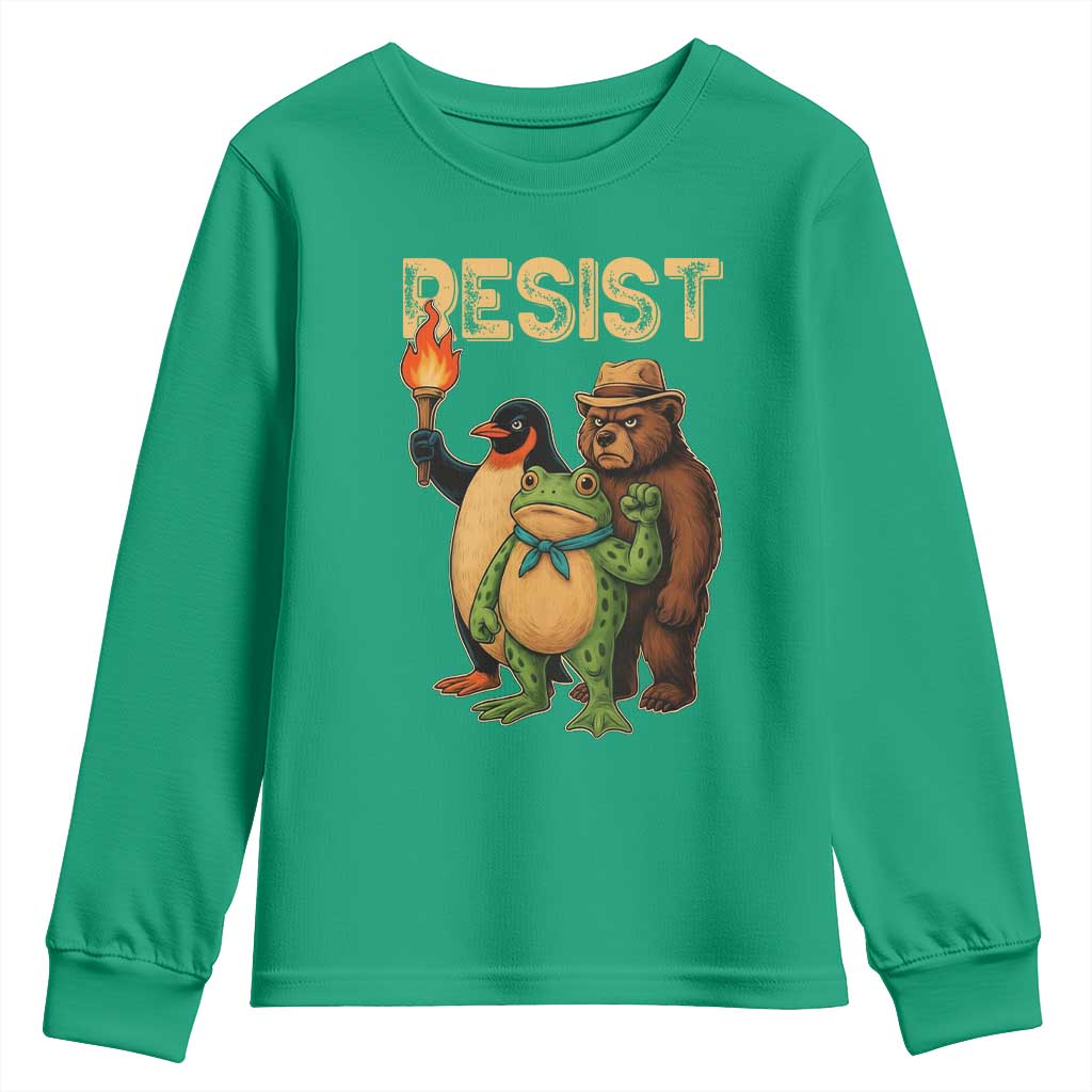 Resist Social Club 2025 Youth Sweatshirt Bear Penguin Frog Protest Unity for Social Justice - Wonder Print Shop