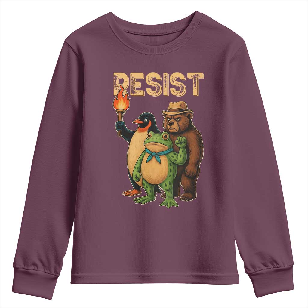 Resist Social Club 2025 Youth Sweatshirt Bear Penguin Frog Protest Unity for Social Justice - Wonder Print Shop