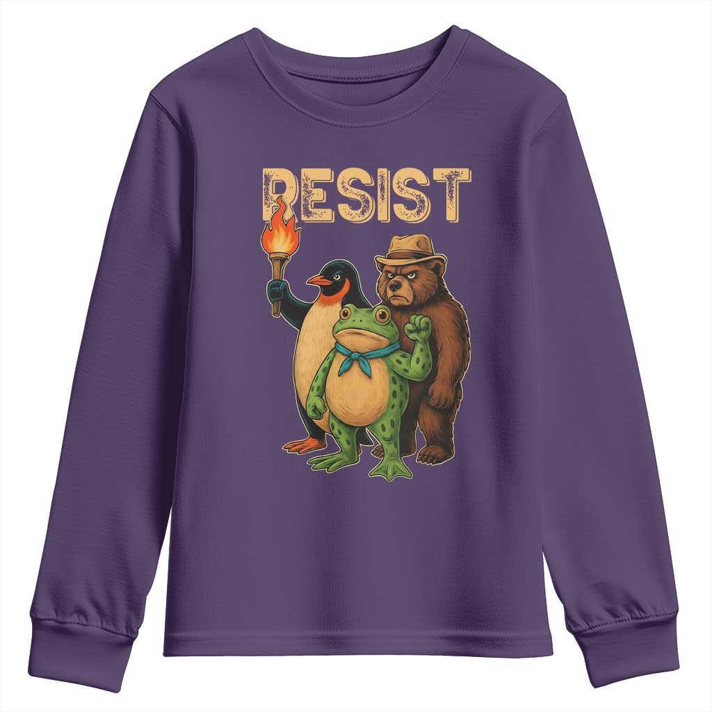 Resist Social Club 2025 Youth Sweatshirt Bear Penguin Frog Protest Unity for Social Justice - Wonder Print Shop