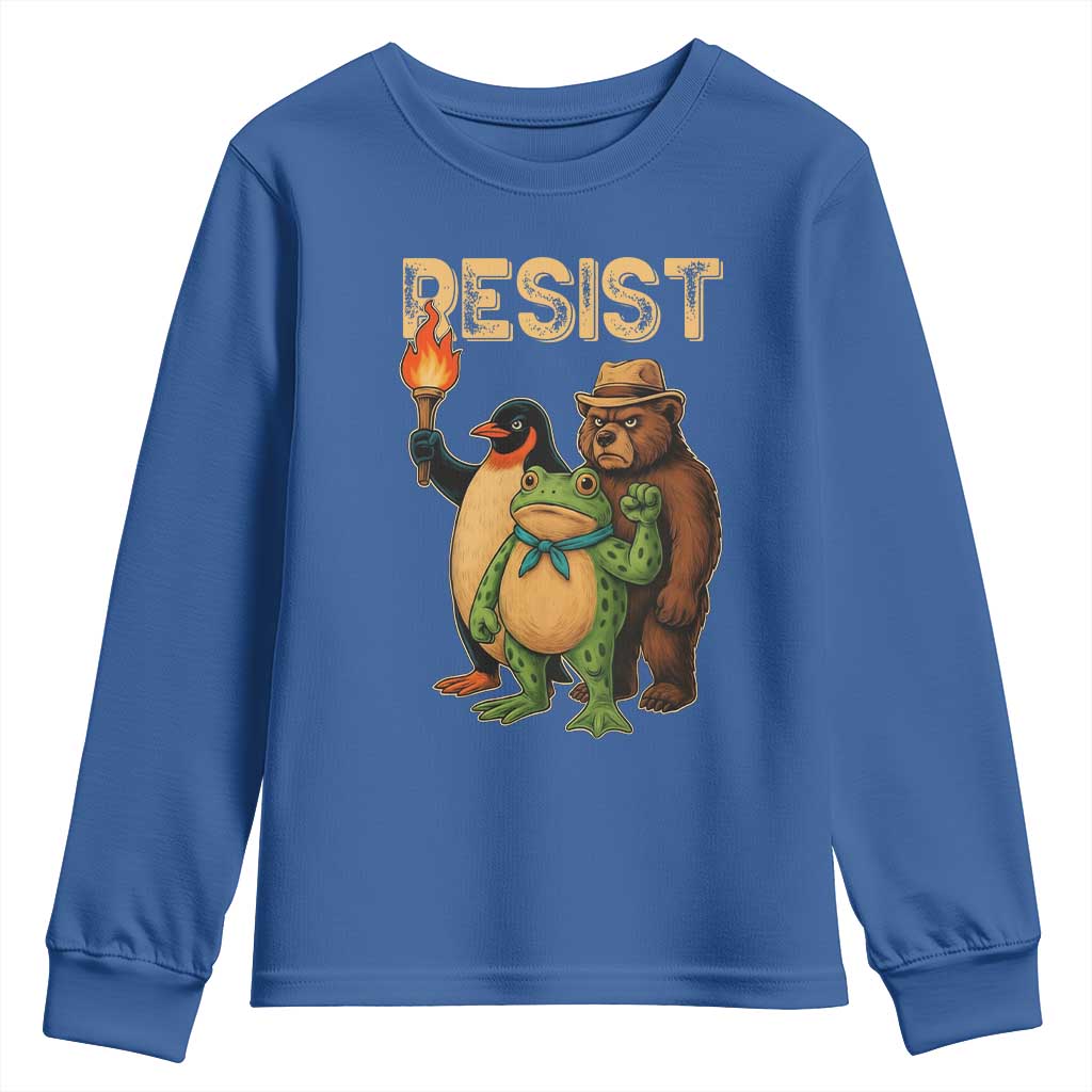 Resist Social Club 2025 Youth Sweatshirt Bear Penguin Frog Protest Unity for Social Justice - Wonder Print Shop