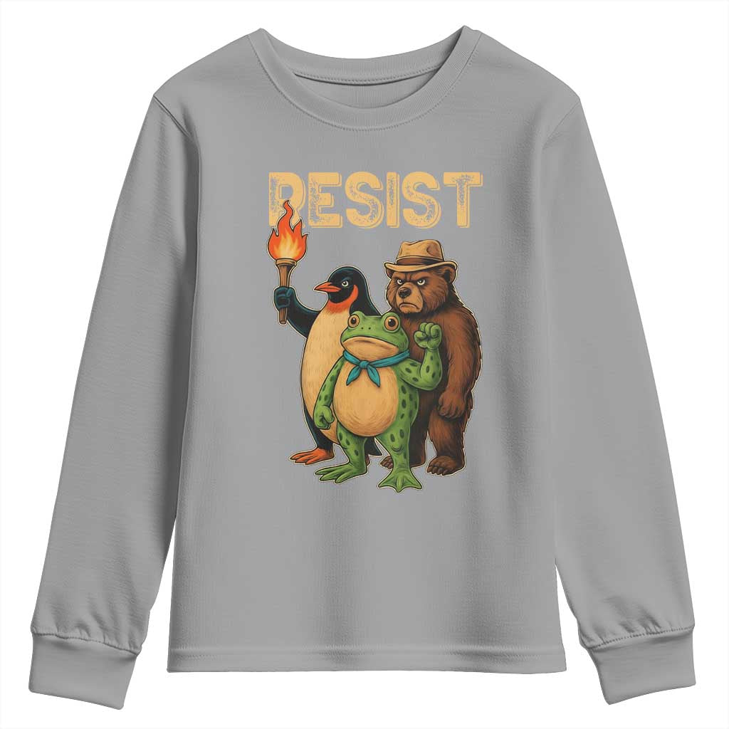 Resist Social Club 2025 Youth Sweatshirt Bear Penguin Frog Protest Unity for Social Justice - Wonder Print Shop