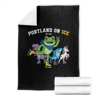 Portland On Ice 2025 Throw Blanket Resist Frog and Inflatable Animals Protest Sarcastic Politics - Wonder Print Shop