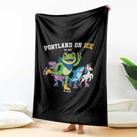 Portland On Ice 2025 Throw Blanket Resist Frog and Inflatable Animals Protest Sarcastic Politics - Wonder Print Shop