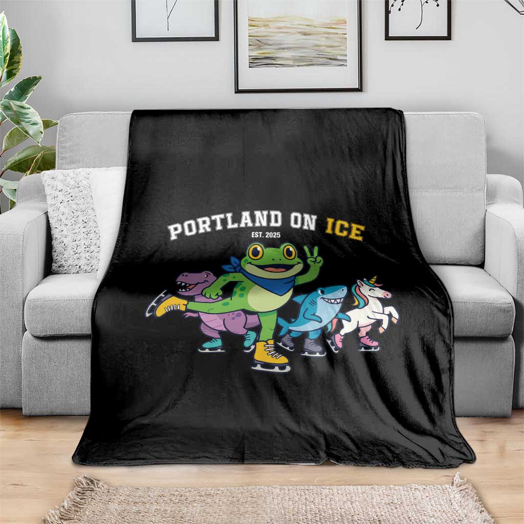 Portland On Ice 2025 Throw Blanket Resist Frog and Inflatable Animals Protest Sarcastic Politics - Wonder Print Shop
