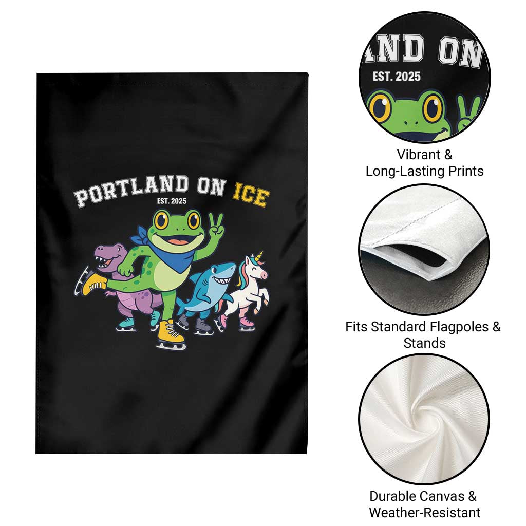 Portland On Ice 2025 Garden Flag Resist Frog and Inflatable Animals Protest Sarcastic Politics - Wonder Print Shop