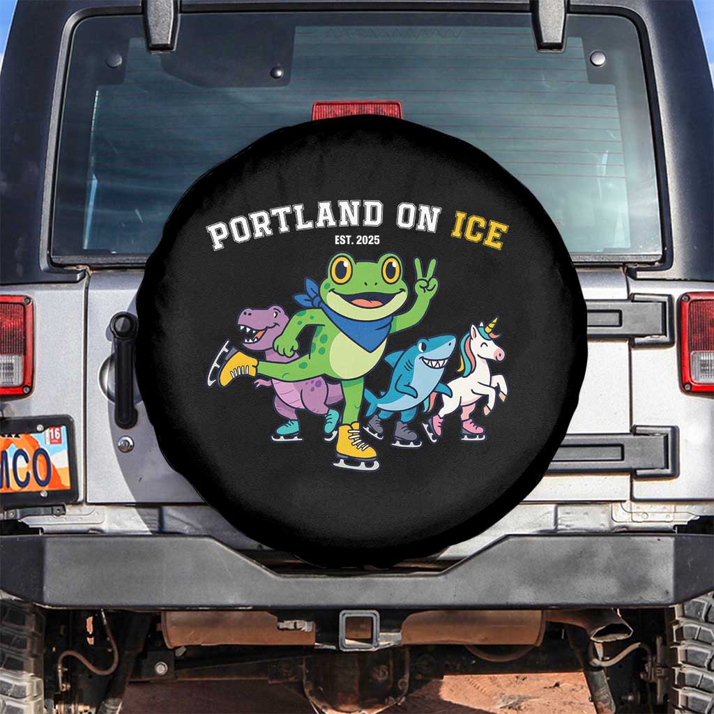 Portland On Ice 2025 Spare Tire Cover Resist Frog and Inflatable Animals Protest Sarcastic Politics - Wonder Print Shop
