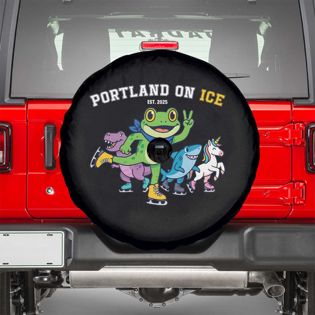 Portland On Ice 2025 Spare Tire Cover Resist Frog and Inflatable Animals Protest Sarcastic Politics - Wonder Print Shop