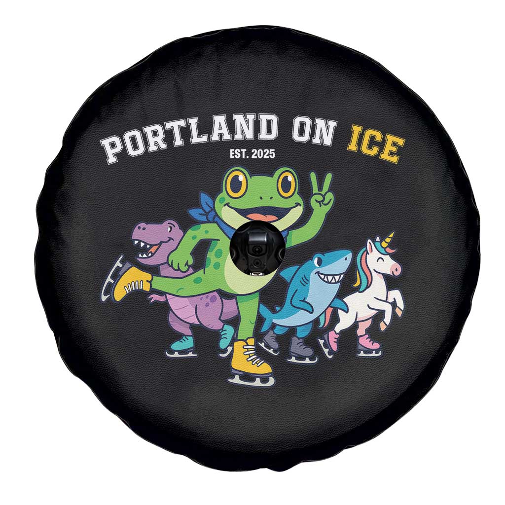 Portland On Ice 2025 Spare Tire Cover Resist Frog and Inflatable Animals Protest Sarcastic Politics - Wonder Print Shop