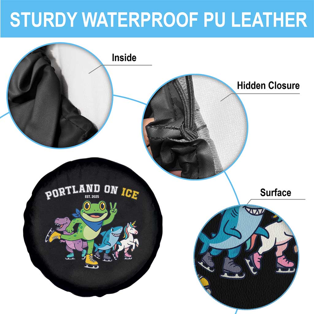 Portland On Ice 2025 Spare Tire Cover Resist Frog and Inflatable Animals Protest Sarcastic Politics - Wonder Print Shop
