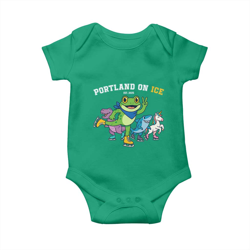 Portland On Ice 2025 Baby Onesie Resist Frog and Inflatable Animals Protest Sarcastic Politics - Wonder Print Shop