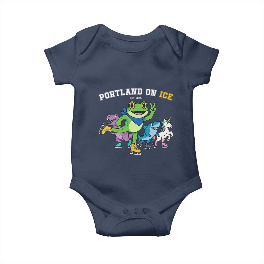 Portland On Ice 2025 Baby Onesie Resist Frog and Inflatable Animals Protest Sarcastic Politics - Wonder Print Shop