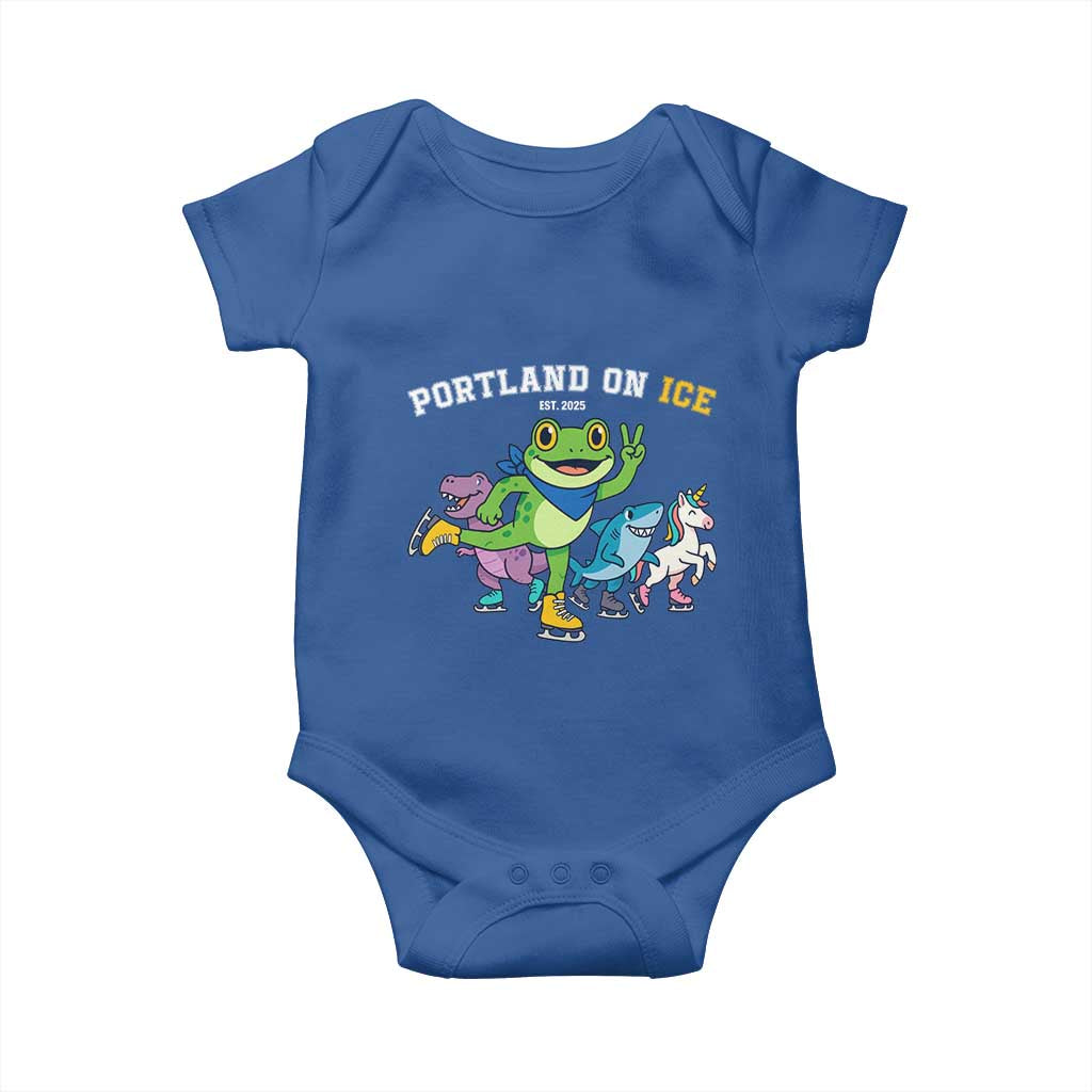 Portland On Ice 2025 Baby Onesie Resist Frog and Inflatable Animals Protest Sarcastic Politics - Wonder Print Shop