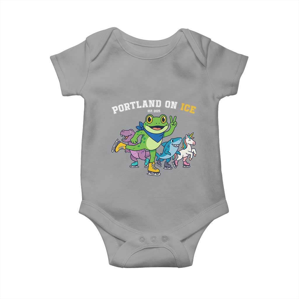 Portland On Ice 2025 Baby Onesie Resist Frog and Inflatable Animals Protest Sarcastic Politics - Wonder Print Shop