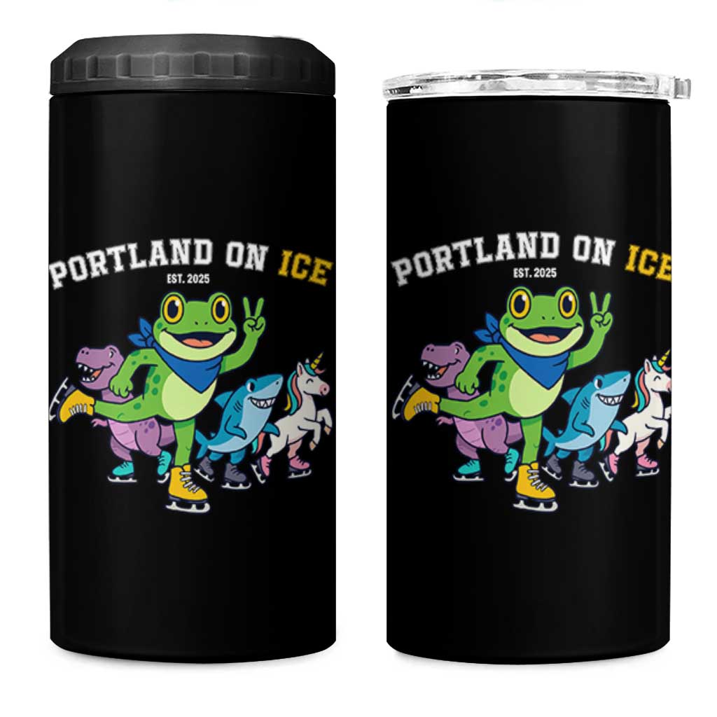 Portland On Ice 2025 4 in 1 Can Cooler Tumbler Resist Frog and Inflatable Animals Protest Sarcastic Politics - Wonder Print Shop
