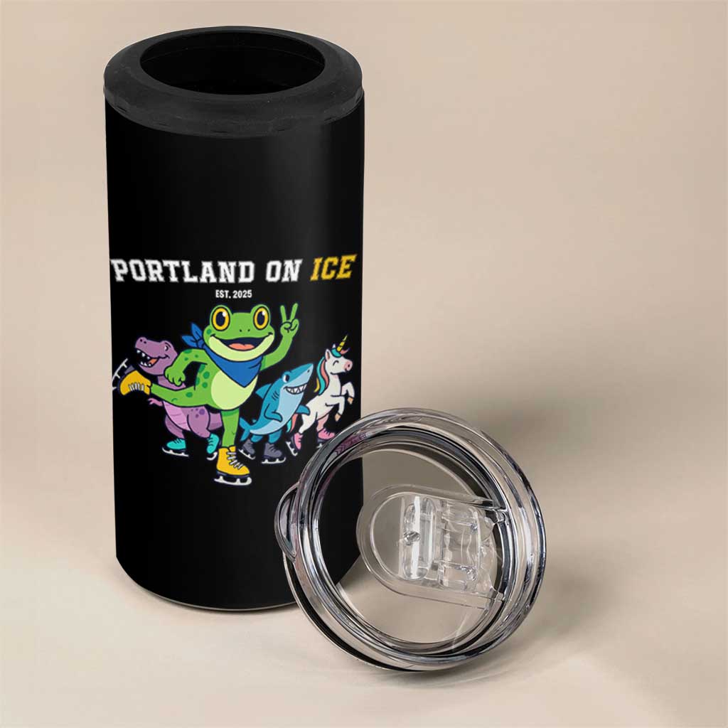 Portland On Ice 2025 4 in 1 Can Cooler Tumbler Resist Frog and Inflatable Animals Protest Sarcastic Politics - Wonder Print Shop