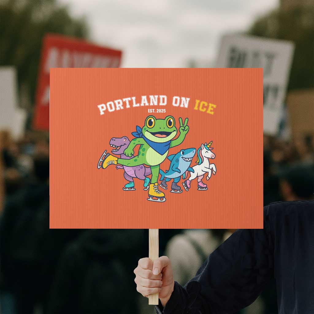 Portland On Ice 2025 Protest Sign Resist Frog and Inflatable Animals Protest Sarcastic Politics - Wonder Print Shop