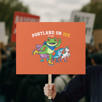 Portland On Ice 2025 Protest Sign Resist Frog and Inflatable Animals Protest Sarcastic Politics - Wonder Print Shop