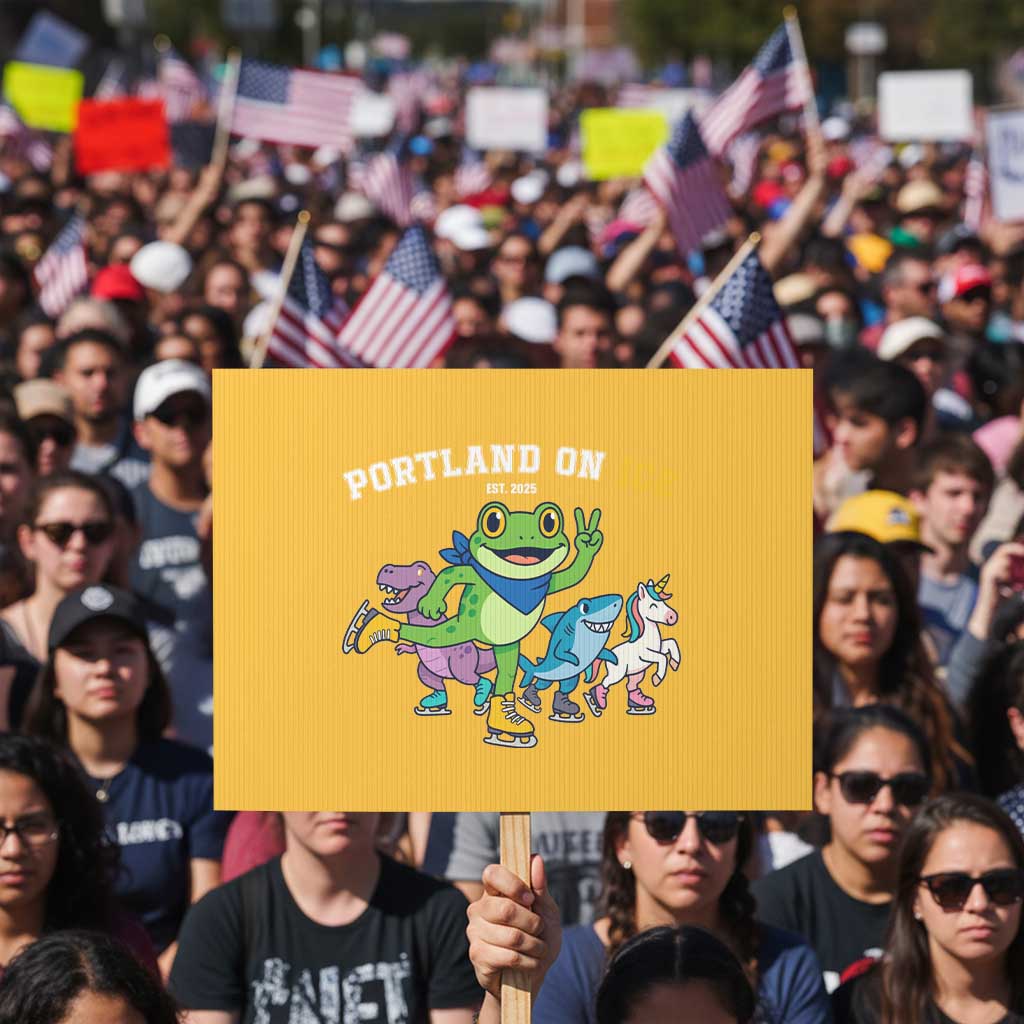 Portland On Ice 2025 Protest Sign Resist Frog and Inflatable Animals Protest Sarcastic Politics - Wonder Print Shop