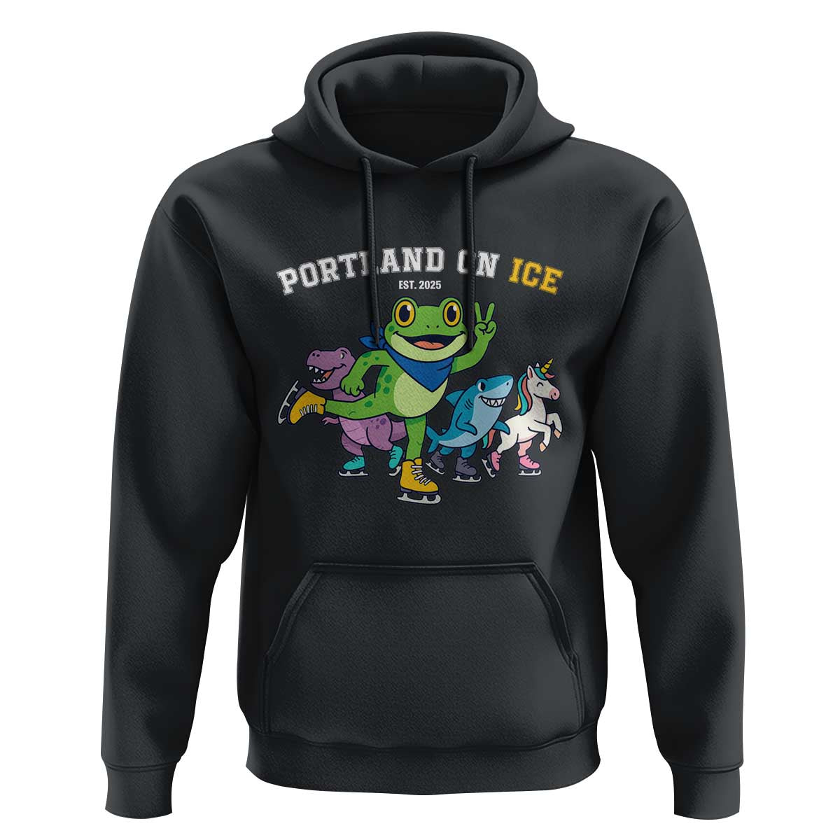 Portland On Ice 2025 Hoodie Resist Frog and Inflatable Animals Protest Sarcastic Politics - Wonder Print Shop