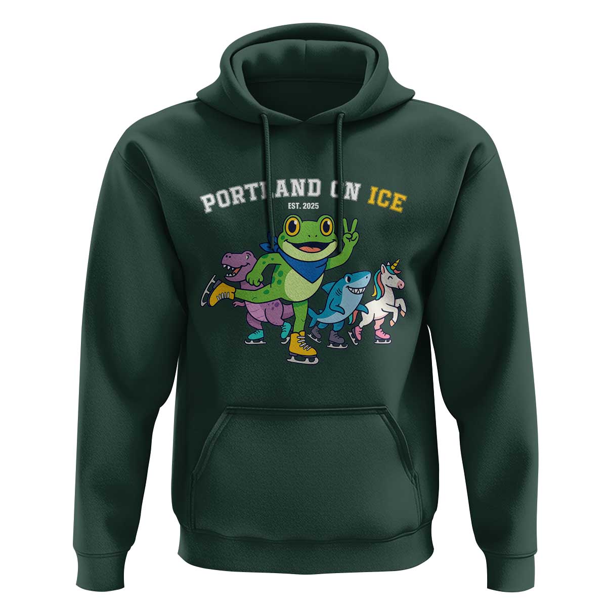 Portland On Ice 2025 Hoodie Resist Frog and Inflatable Animals Protest Sarcastic Politics - Wonder Print Shop