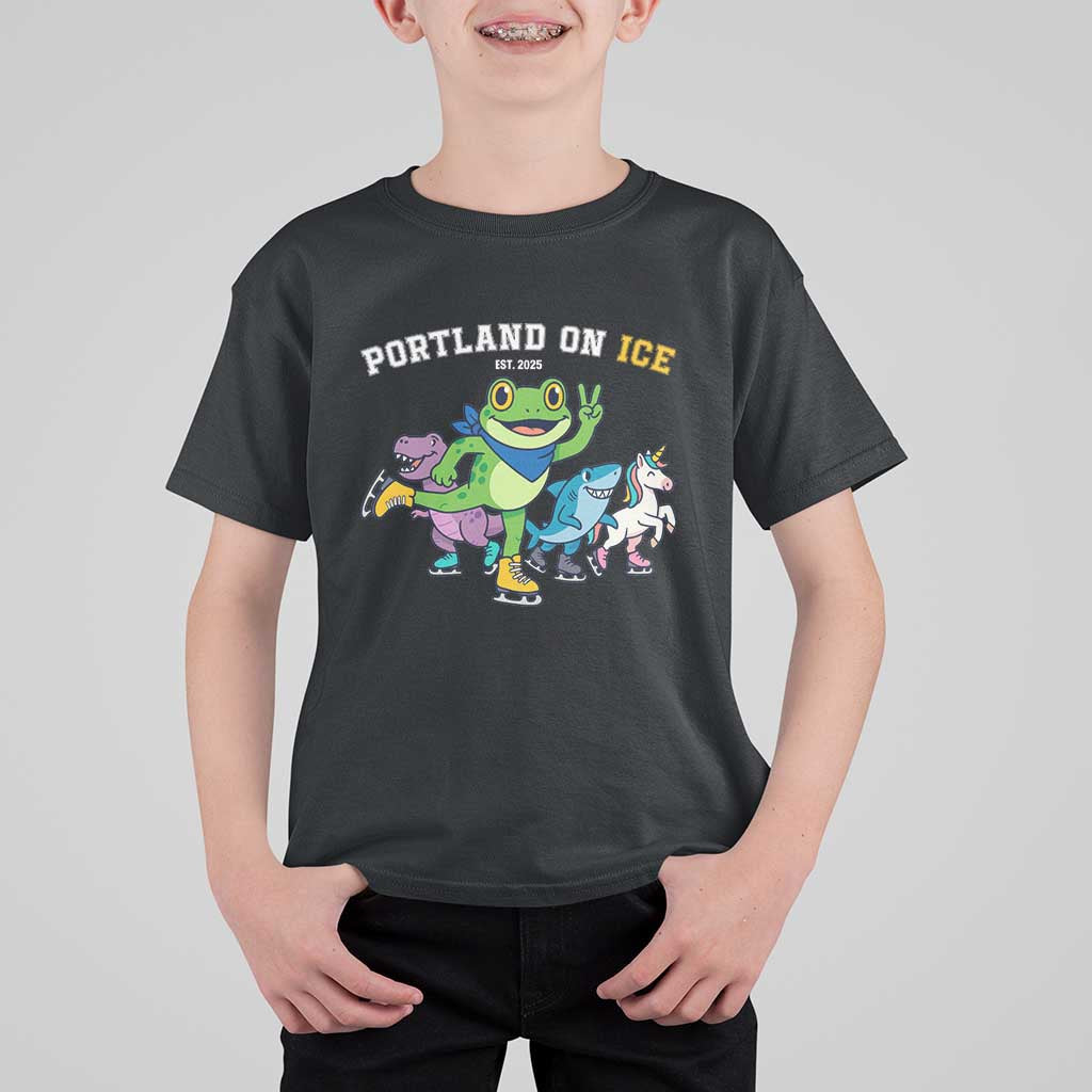 Portland On Ice 2025 T Shirt For Kid Resist Frog and Inflatable Animals Protest Sarcastic Politics - Wonder Print Shop