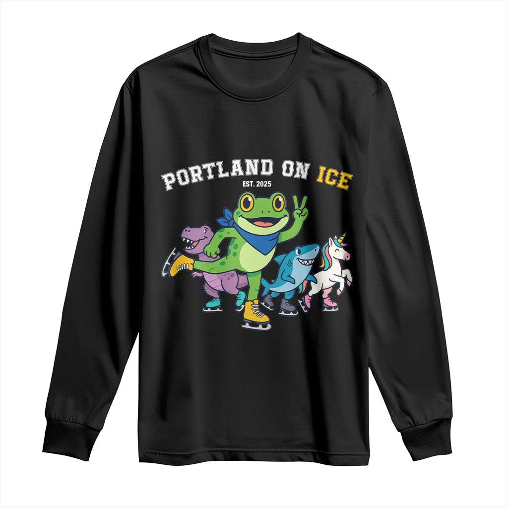 Portland On Ice 2025 Long Sleeve Shirt Resist Frog and Inflatable Animals Protest Sarcastic Politics - Wonder Print Shop