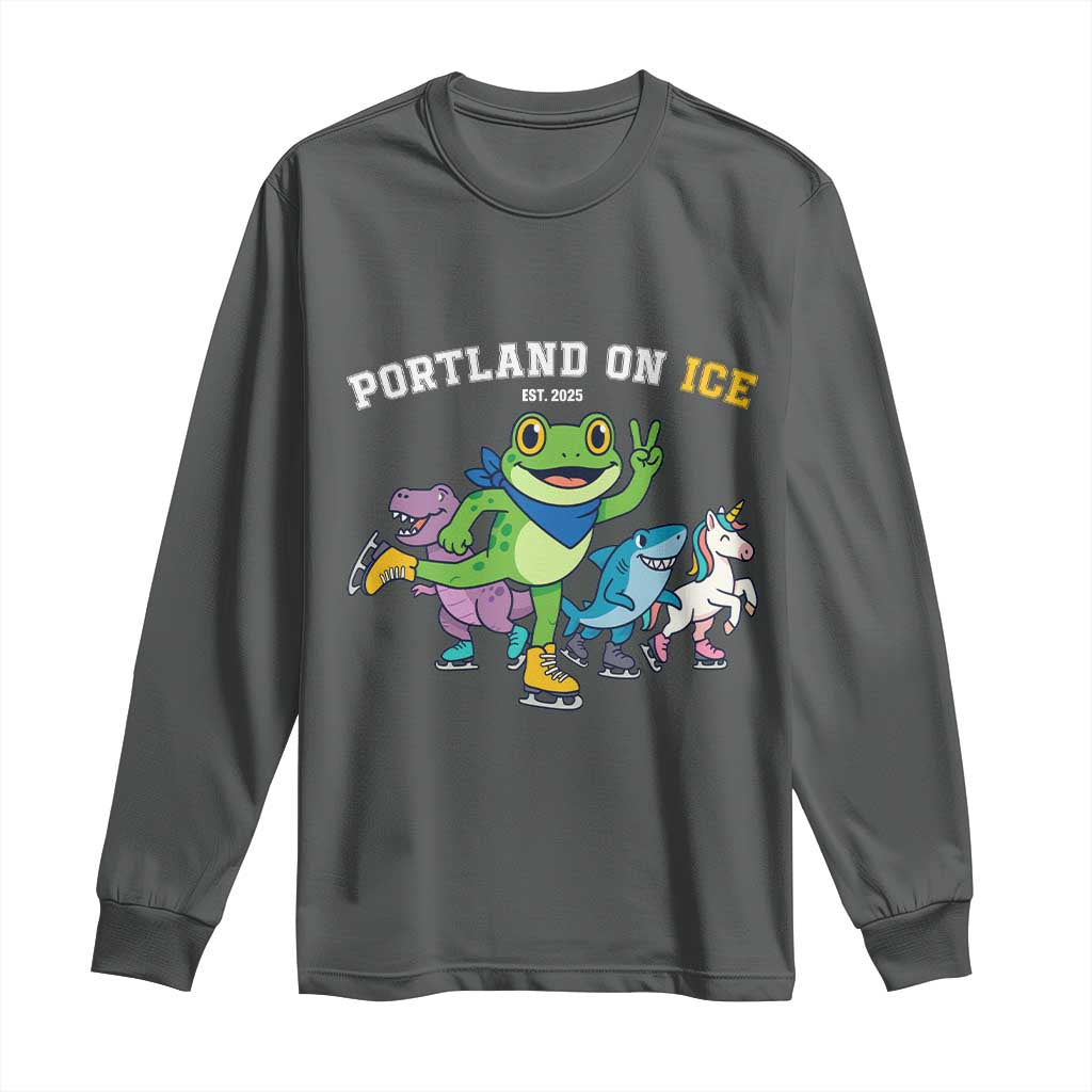 Portland On Ice 2025 Long Sleeve Shirt Resist Frog and Inflatable Animals Protest Sarcastic Politics - Wonder Print Shop