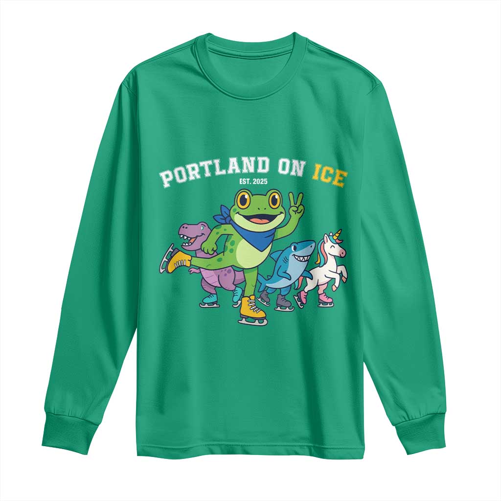Portland On Ice 2025 Long Sleeve Shirt Resist Frog and Inflatable Animals Protest Sarcastic Politics - Wonder Print Shop