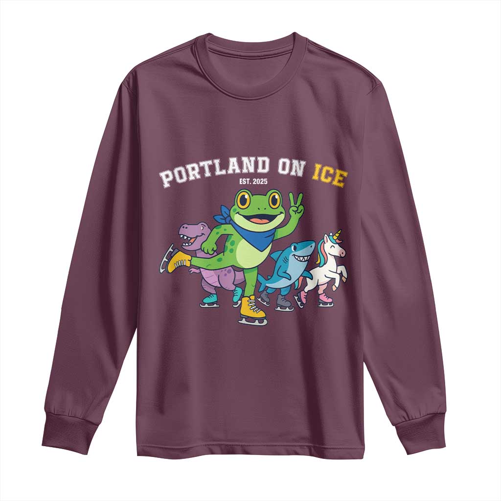 Portland On Ice 2025 Long Sleeve Shirt Resist Frog and Inflatable Animals Protest Sarcastic Politics - Wonder Print Shop