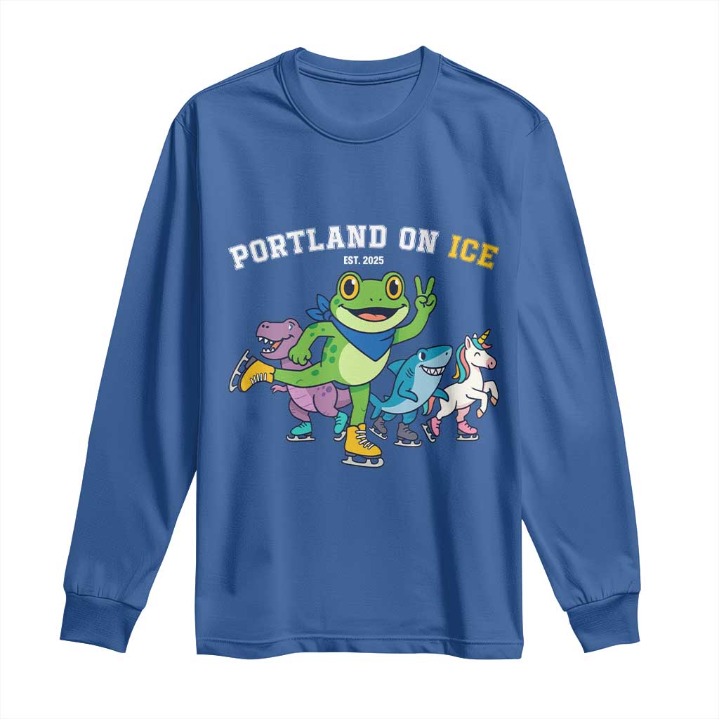 Portland On Ice 2025 Long Sleeve Shirt Resist Frog and Inflatable Animals Protest Sarcastic Politics - Wonder Print Shop