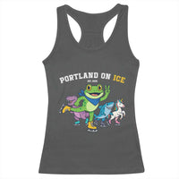 Portland On Ice 2025 Racerback Tank Top Resist Frog and Inflatable Animals Protest Sarcastic Politics - Wonder Print Shop