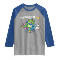 Portland On Ice 2025 Raglan Shirt Resist Frog and Inflatable Animals Protest Sarcastic Politics - Wonder Print Shop